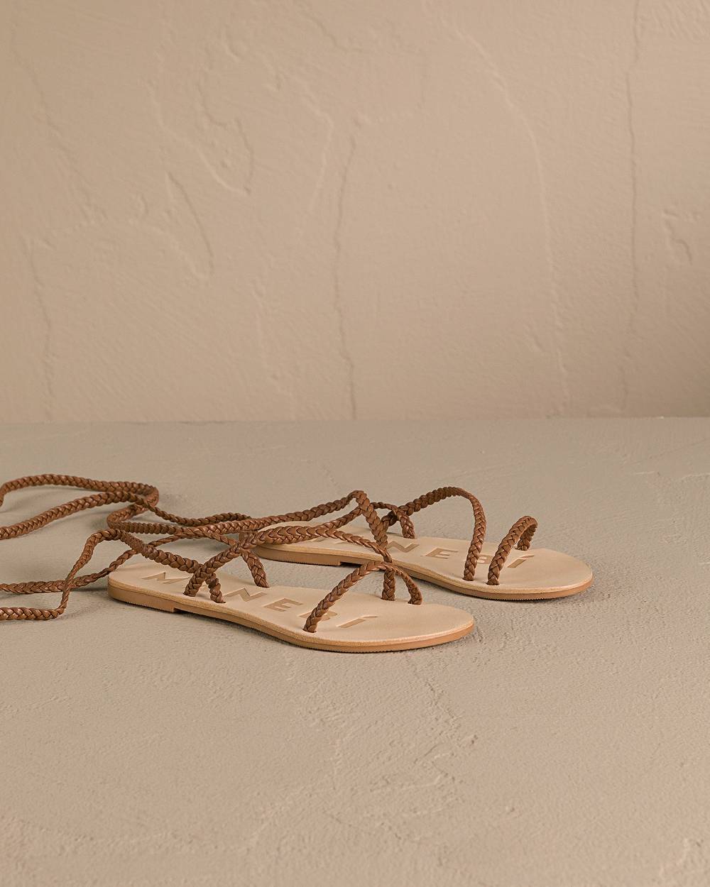 Manebí Leather Tie-Up Multi Braided Bands Sandals - Tan Offerta settimanale