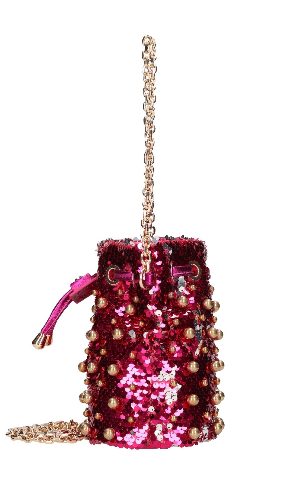 LA CARRIE Borsa in paillettes ed ecopelle con borchie sferiche applicate In vendita