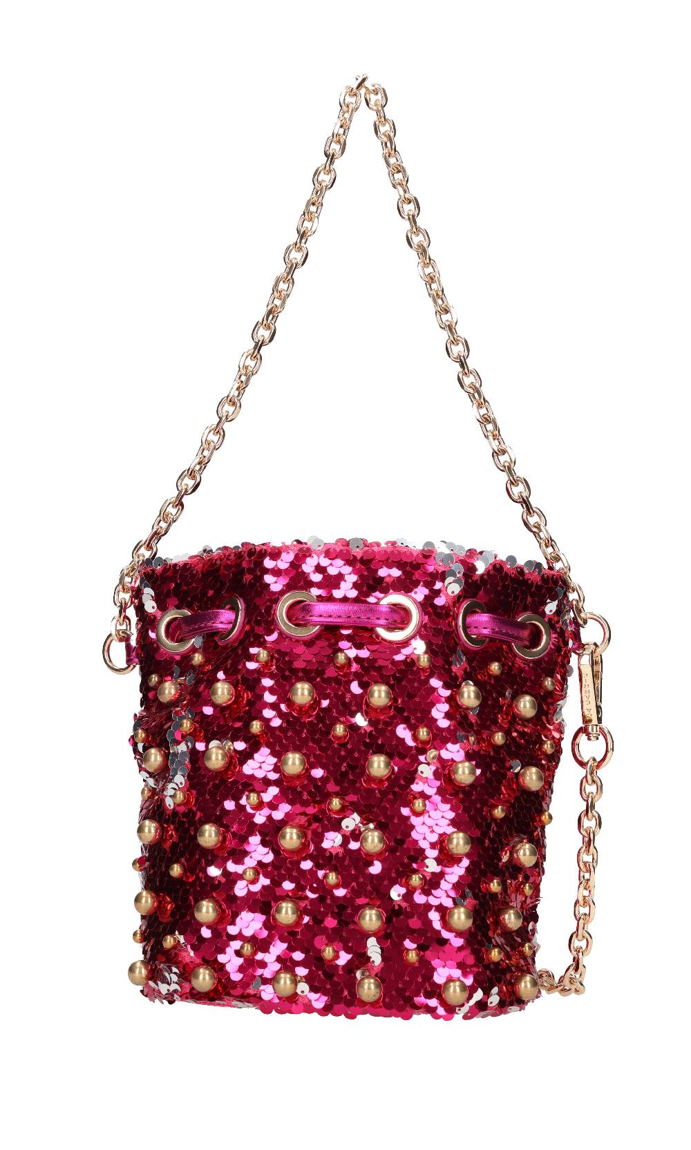 LA CARRIE Borsa in paillettes ed ecopelle con borchie sferiche applicate In vendita