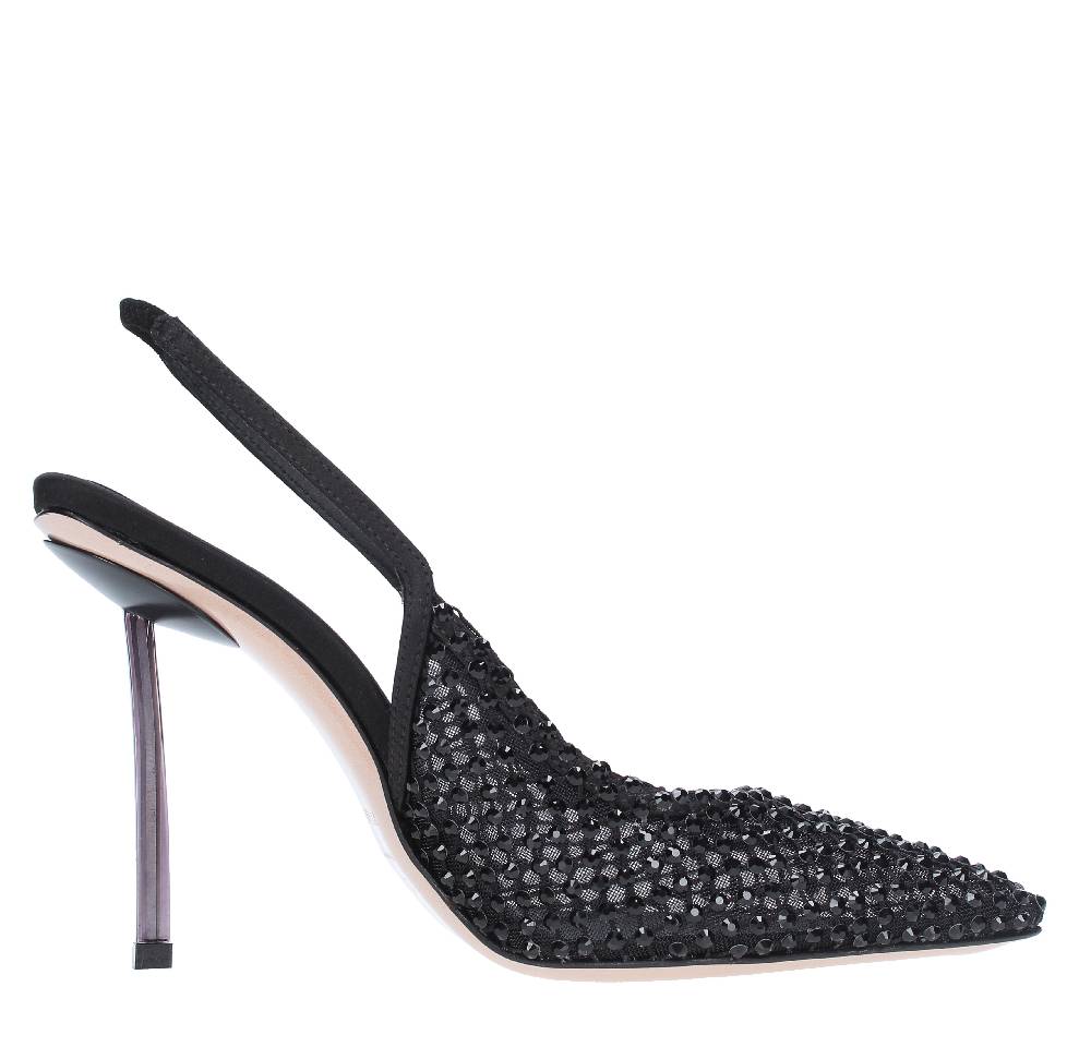 LE SILLA Sandali Slingback in pelle raso nylon e cristalli Italy