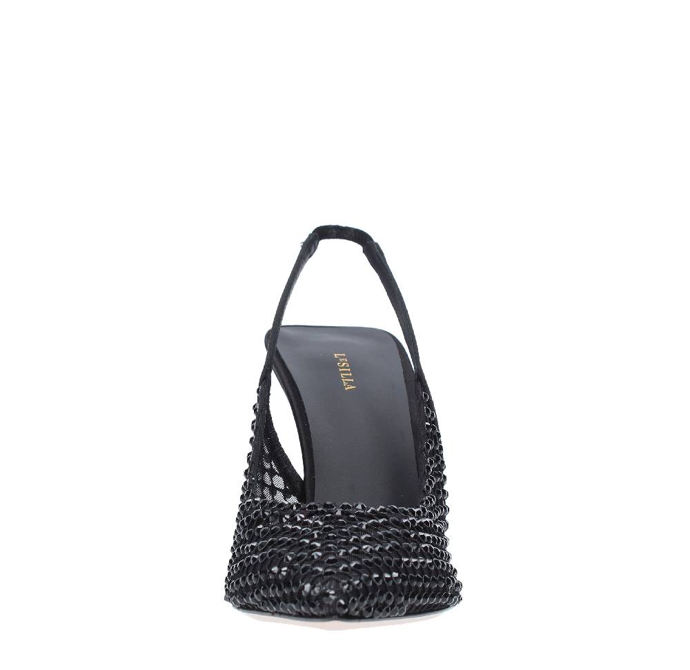 LE SILLA Sandali Slingback in pelle raso nylon e cristalli Italy