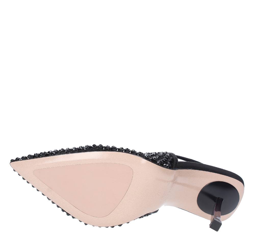 LE SILLA Sandali Slingback in pelle raso nylon e cristalli Italy