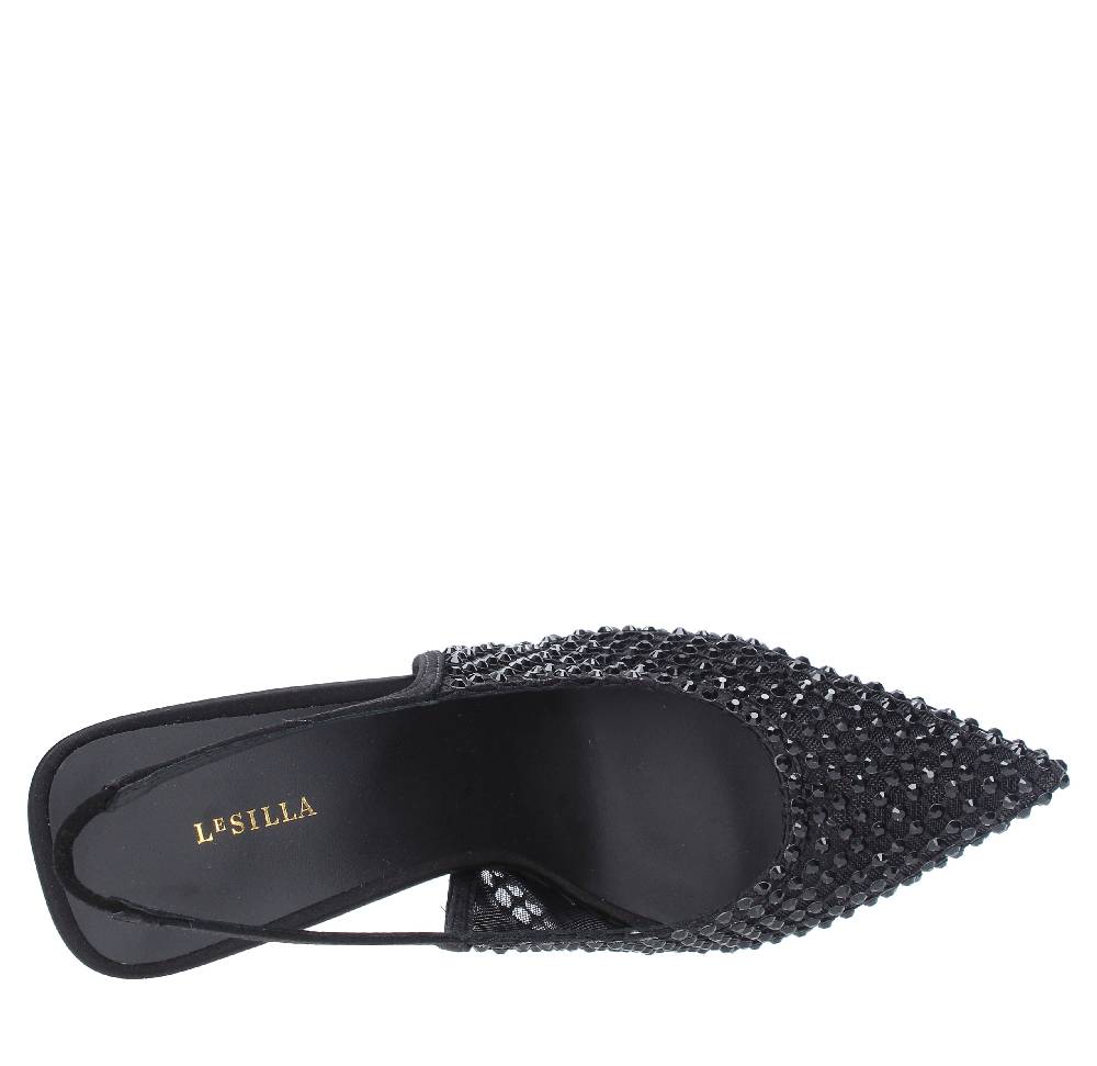 LE SILLA Sandali Slingback in pelle raso nylon e cristalli Italy