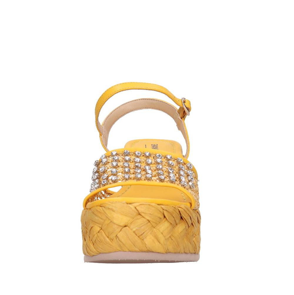 EMANUELLE VEE Sandali Zeppa in pelle e rafia Black Friday Prezzi
