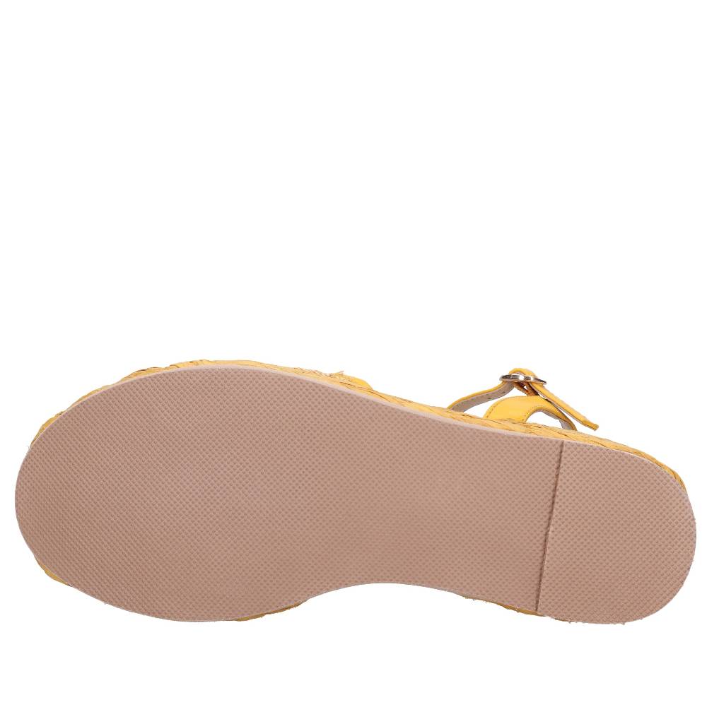 EMANUELLE VEE Sandali Zeppa in pelle e rafia Black Friday Prezzi