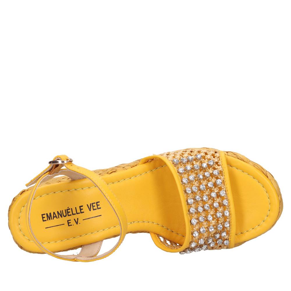 EMANUELLE VEE Sandali Zeppa in pelle e rafia Black Friday Prezzi
