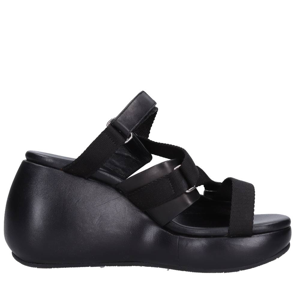 CASADEI Mules Zeppa in pelle e tessuto In Linea