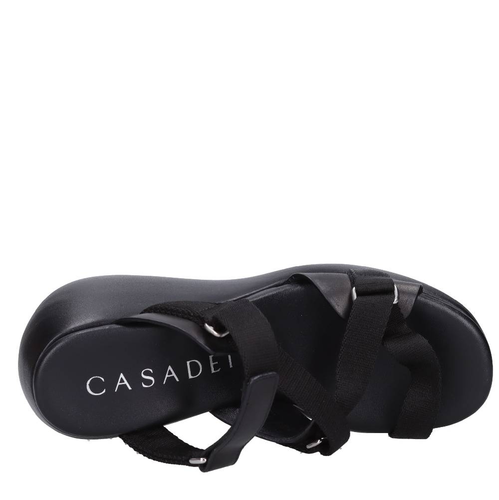 CASADEI Mules Zeppa in pelle e tessuto In Linea