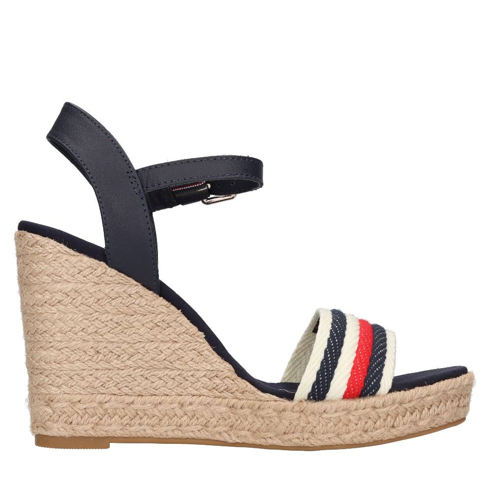 TOMMY HILFIGER Sandali con zeppa in pelle e tessuto Enormi sconti