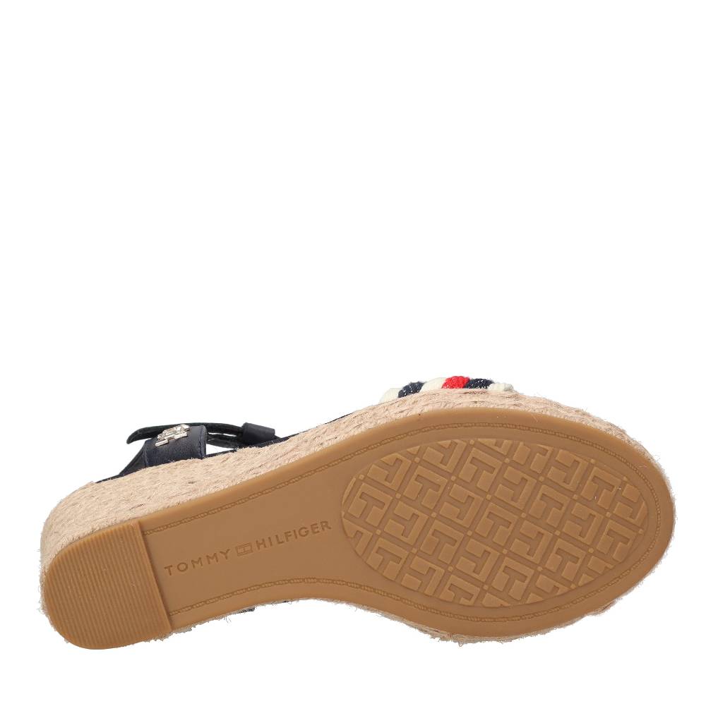 TOMMY HILFIGER Sandali con zeppa in pelle e tessuto Enormi sconti