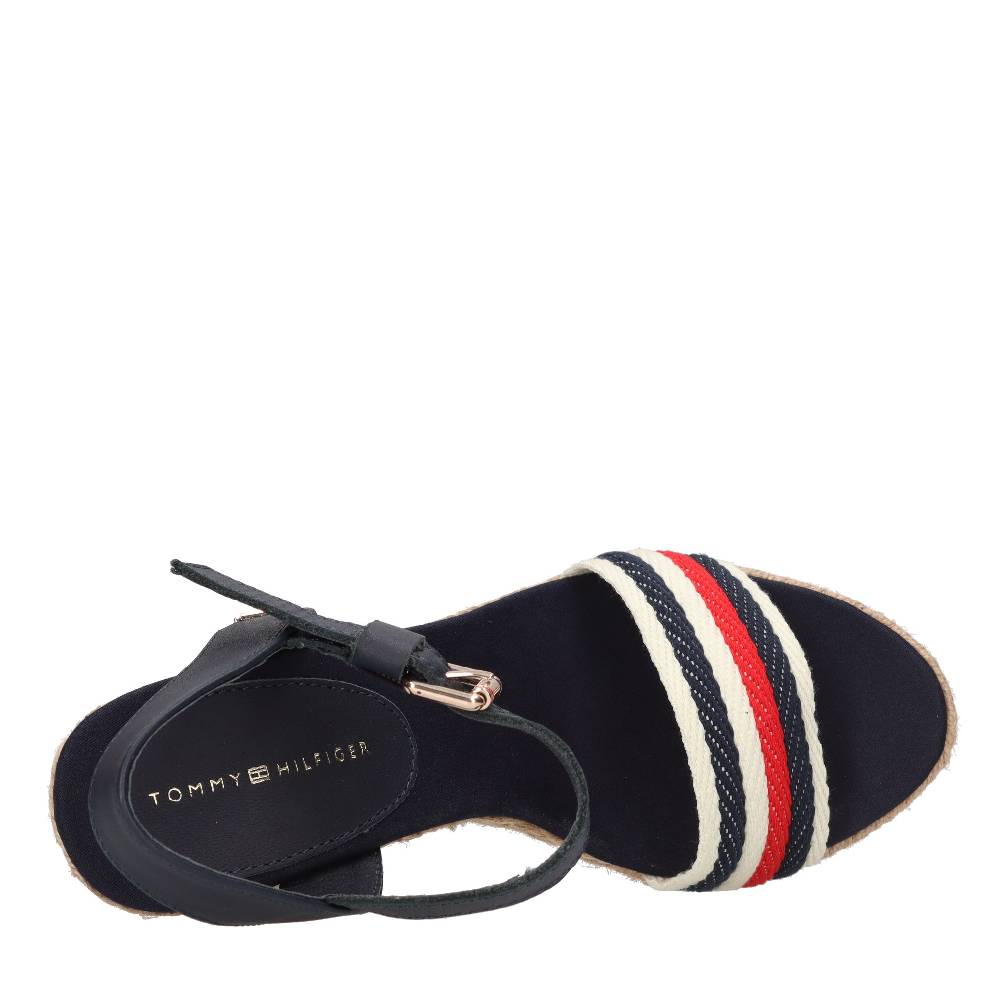 TOMMY HILFIGER Sandali con zeppa in pelle e tessuto Enormi sconti