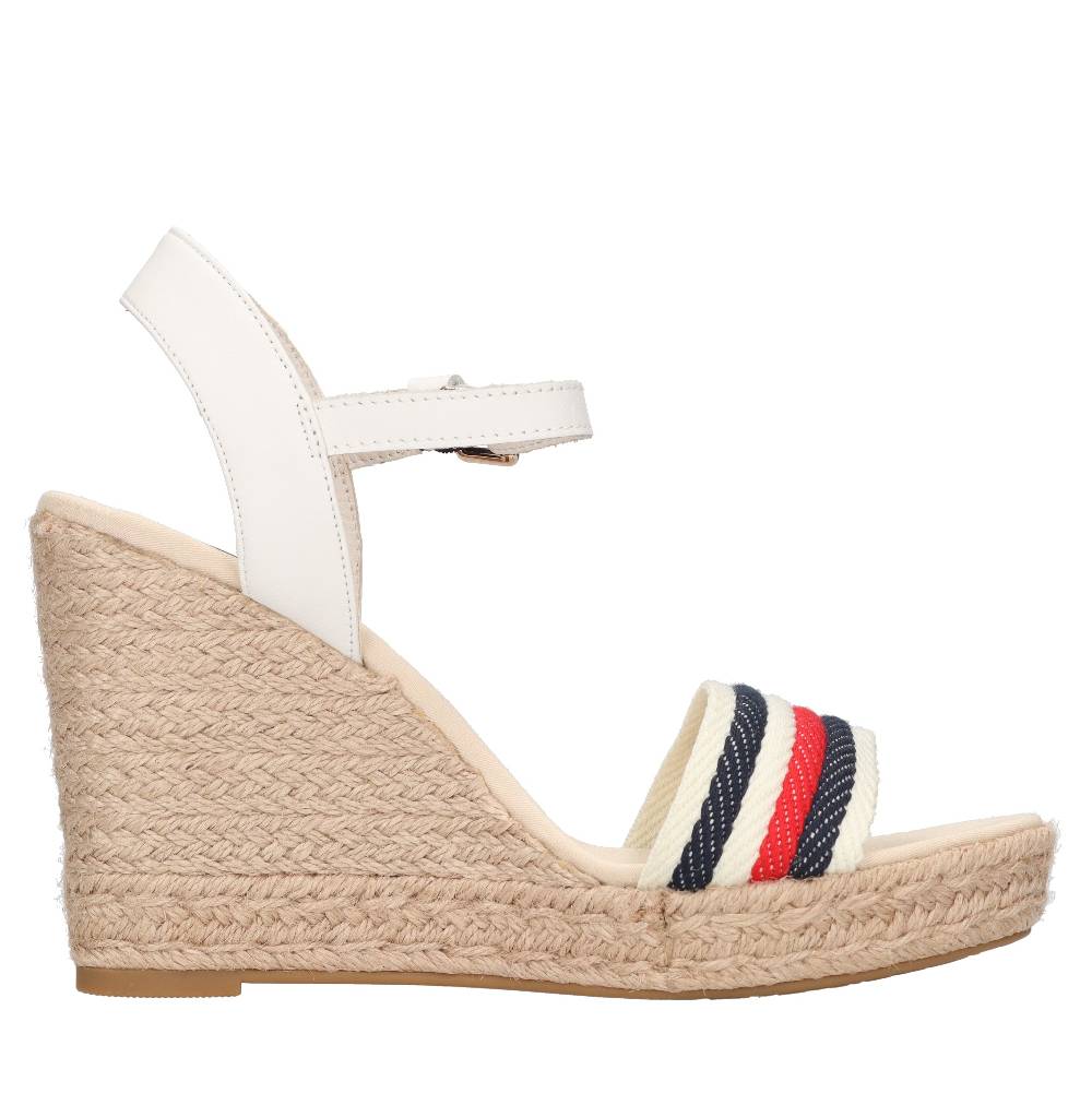 TOMMY HILFIGER Sandali con zeppa in pelle e tessuto 50% di sconto con spedizione gratuita