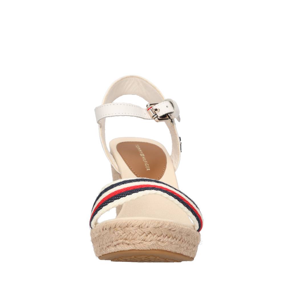 TOMMY HILFIGER Sandali con zeppa in pelle e tessuto 50% di sconto con spedizione gratuita