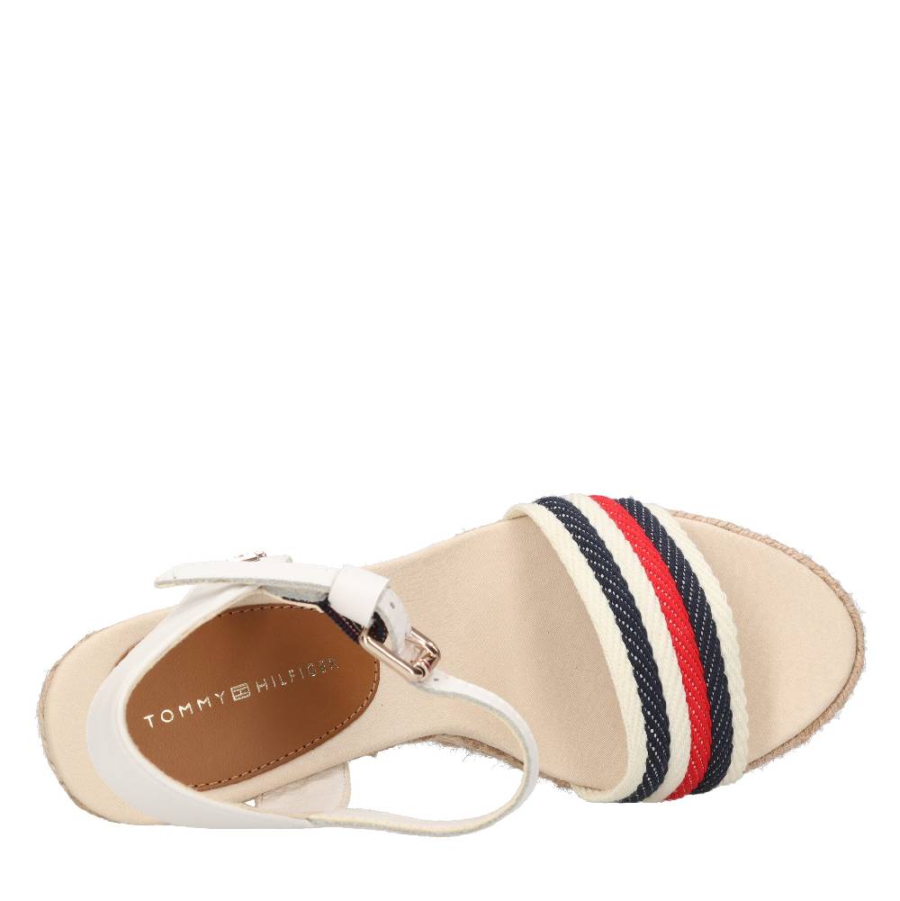 TOMMY HILFIGER Sandali con zeppa in pelle e tessuto 50% di sconto con spedizione gratuita
