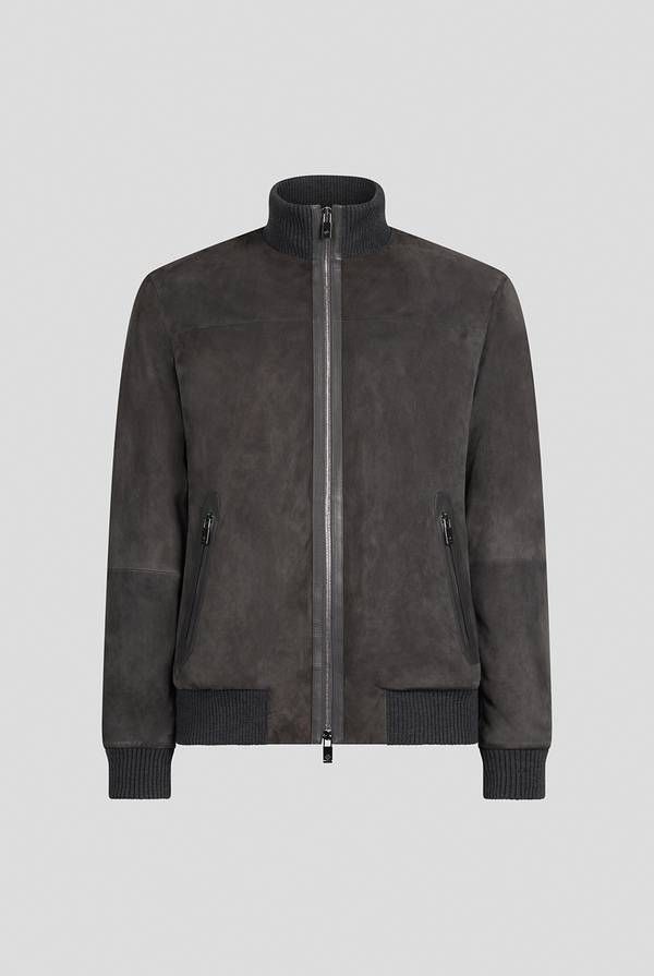 Pal Zileri Bomber in suede antracite con finiture in maglia In Vendita