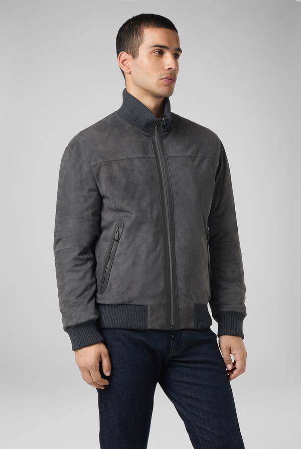 Pal Zileri Bomber in suede antracite con finiture in maglia In Vendita