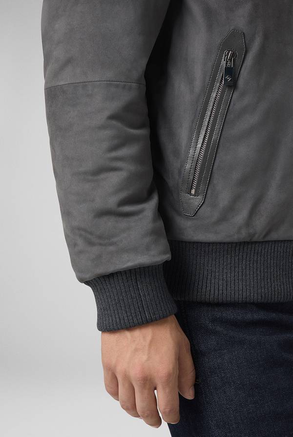 Pal Zileri Bomber in suede antracite con finiture in maglia In Vendita
