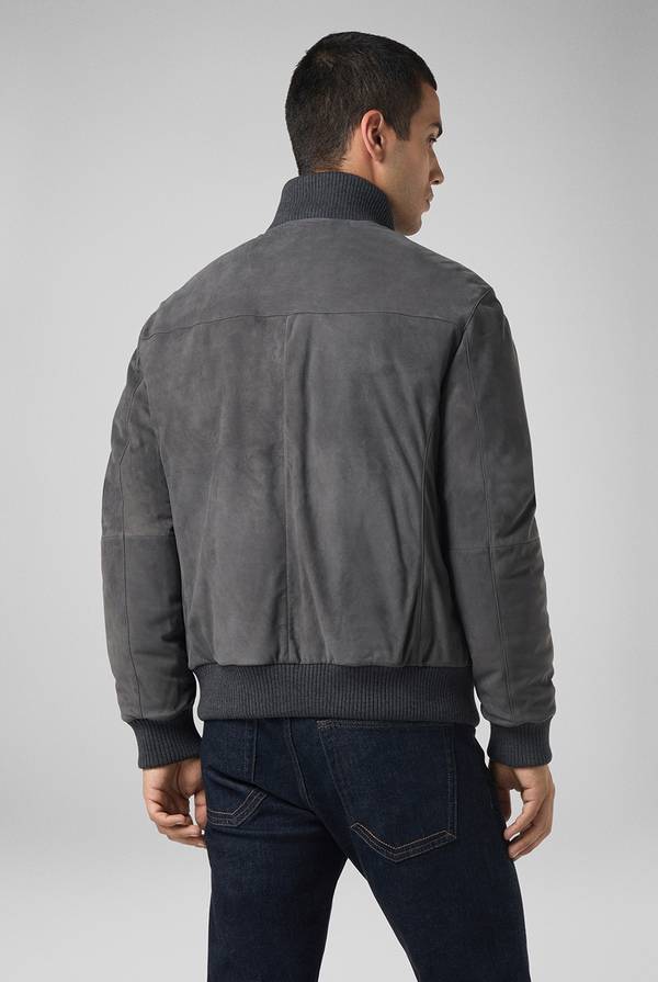 Pal Zileri Bomber in suede antracite con finiture in maglia In Vendita