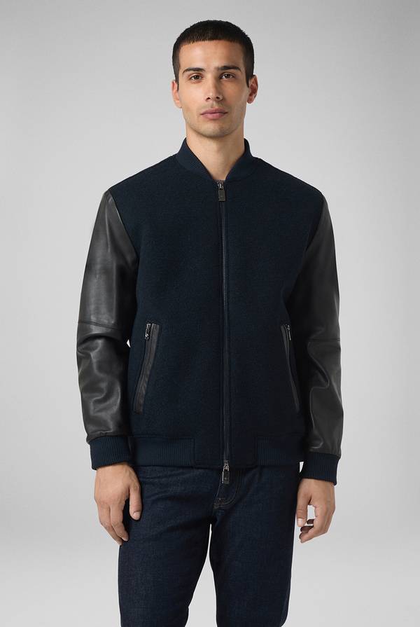 Pal Zileri Varsity Jacket in lana tecnica con maniche in pelle Vendita Economica