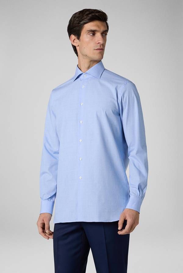Pal Zileri Camicia Principe di Galles azzurra Saldi Di Fabbrica