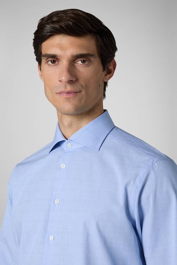 Pal Zileri Camicia Principe di Galles azzurra Saldi Di Fabbrica