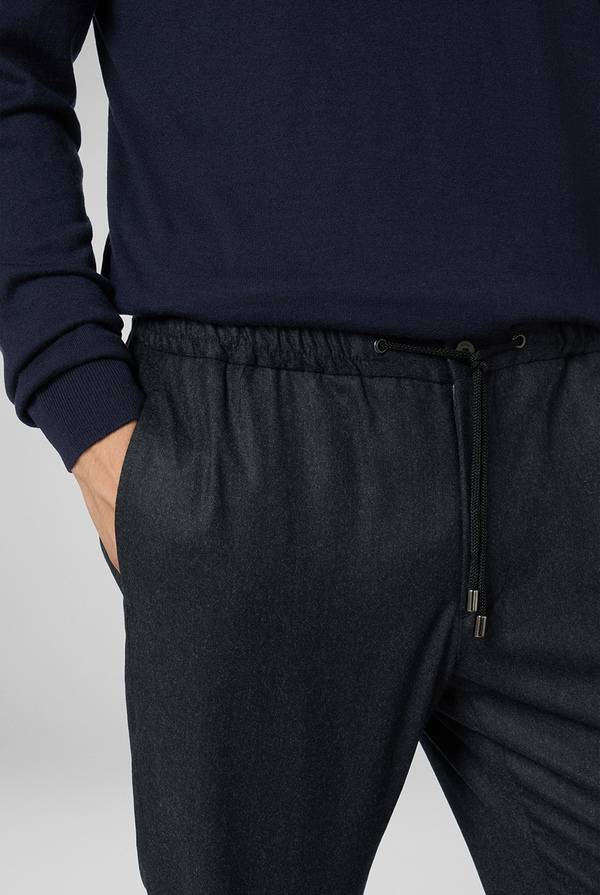 Pal Zileri Pantaloni in pura lana grigio antracite con coulisse regolabile Acquista Ora