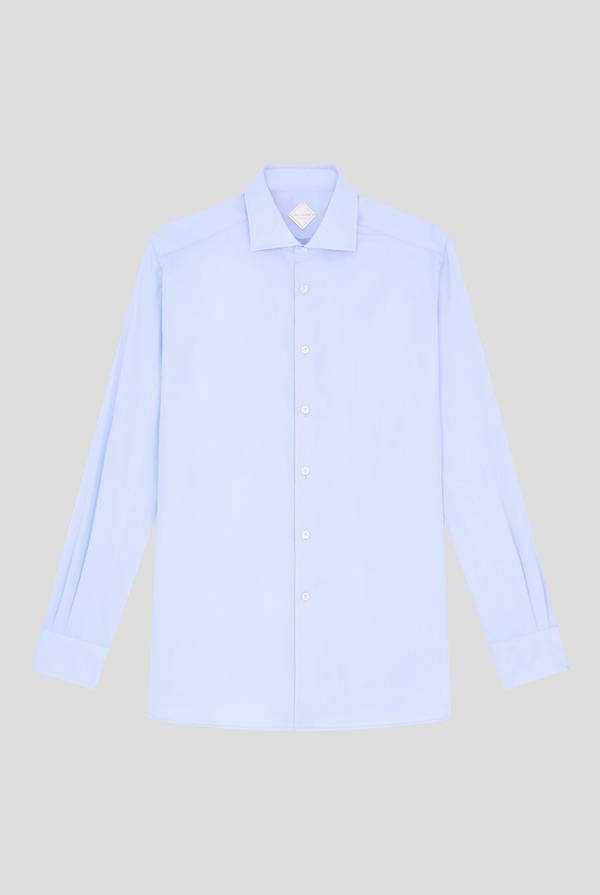 Pal Zileri Camicia in cotone con trattamento anti-piega azzurra Nuovo