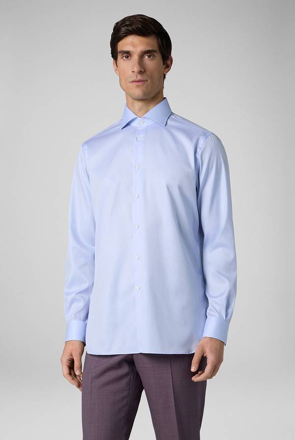 Pal Zileri Camicia in cotone con trattamento anti-piega azzurra Nuovo