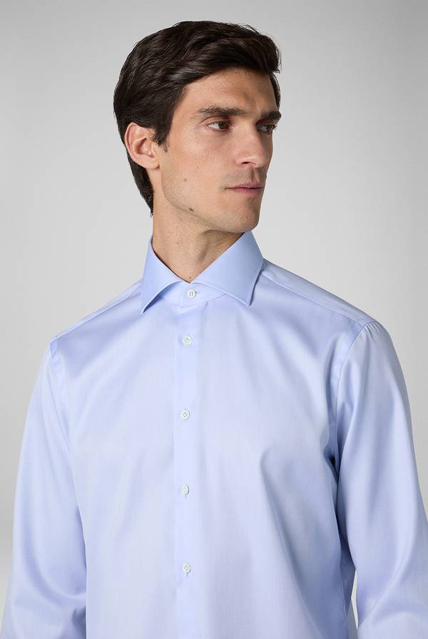 Pal Zileri Camicia in cotone con trattamento anti-piega azzurra Nuovo