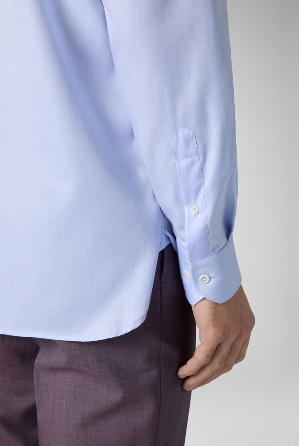 Pal Zileri Camicia in cotone con trattamento anti-piega azzurra Nuovo