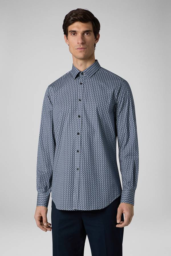 Pal Zileri Camicia in cotone stampato nei toni del blu Shopping Online