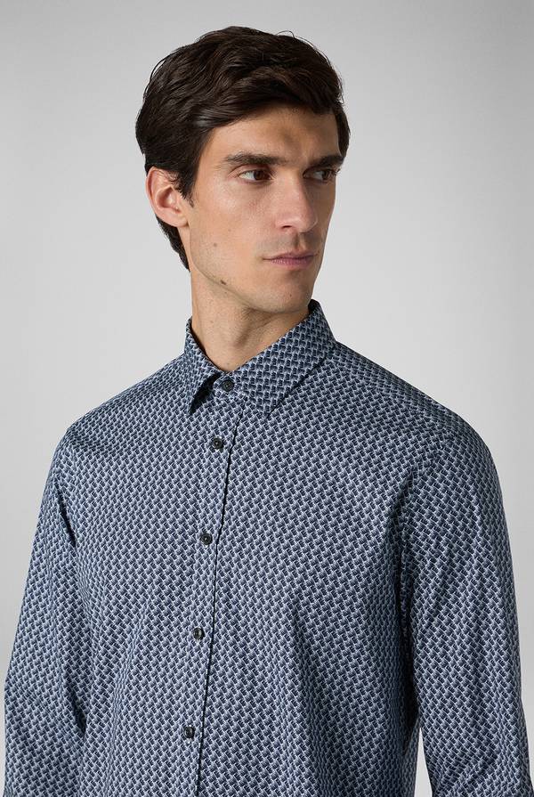 Pal Zileri Camicia in cotone stampato nei toni del blu Shopping Online