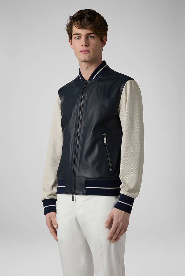 Pal Zileri Varsity Jacket in nappa bicolore blu e panna Hotsell