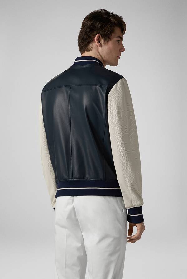Pal Zileri Varsity Jacket in nappa bicolore blu e panna Hotsell