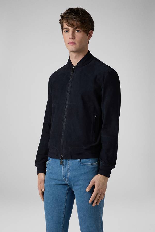 Pal Zileri Bomber in suede blu navy Saldi Di Fabbrica