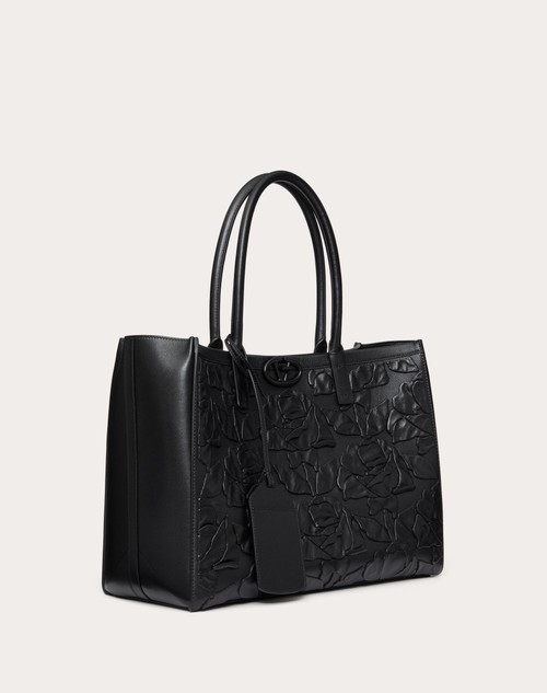 Red Valentino BORSA SHOPPING MEDIA VLOGO LOCKER TOTE IN PELLE CON ROSE RICAMATE Italia