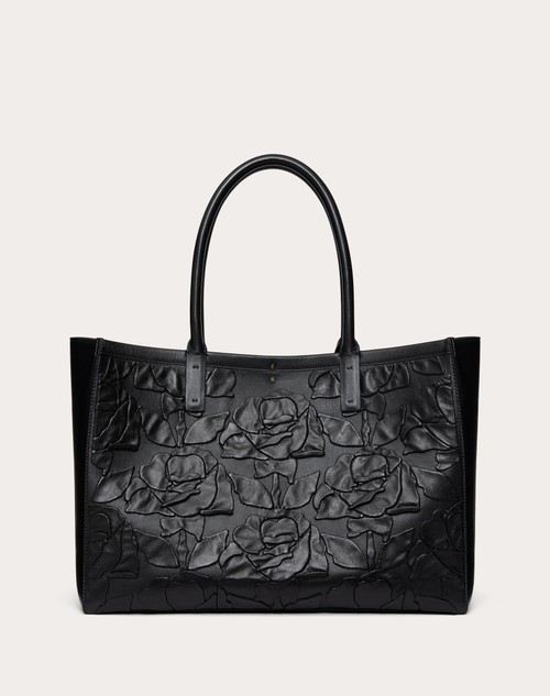 Red Valentino BORSA SHOPPING MEDIA VLOGO LOCKER TOTE IN PELLE CON ROSE RICAMATE Italia