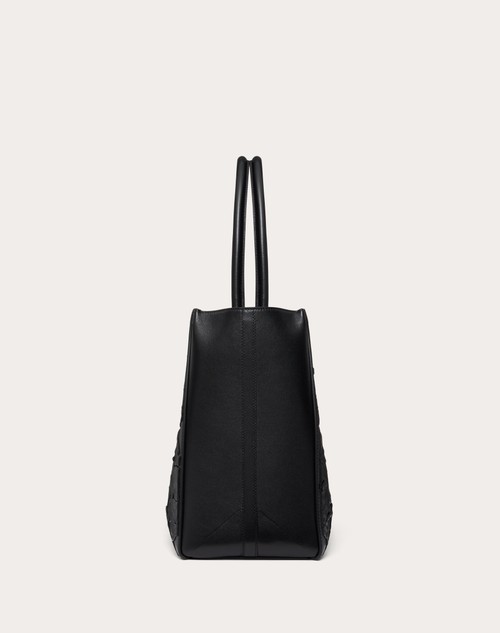 Red Valentino BORSA SHOPPING MEDIA VLOGO LOCKER TOTE IN PELLE CON ROSE RICAMATE Italia