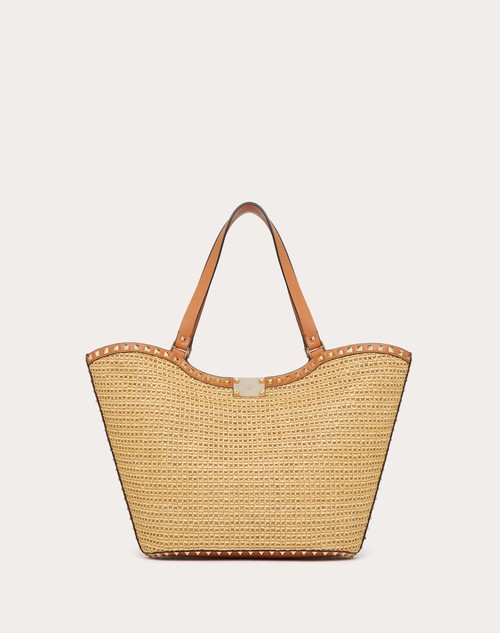 Red Valentino BORSA SHOPPING ROCKSTUD IN RAFIA INTRECCIATA Vendita