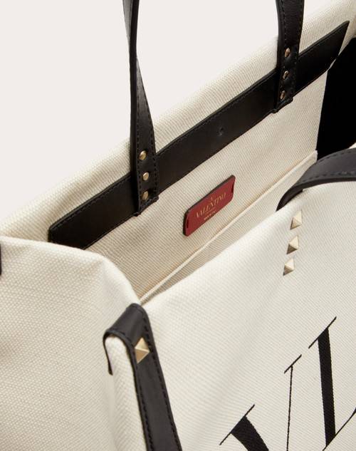 Red Valentino BORSA SHOPPING PICCOLA IN CANVAS CON STAMPA VLTN In Vendita
