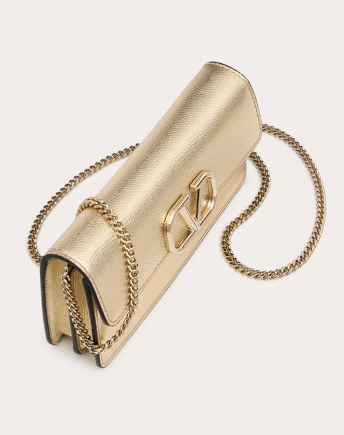 Red Valentino PORTAFOGLIO CON CATENA VLOGO SIGNATURE IN VITELLO GRANATO METALLIZZATO Qualità Garantita