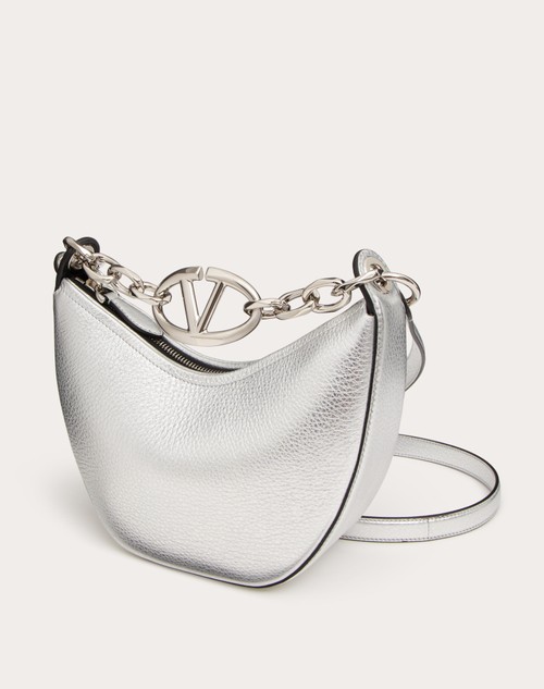 Red Valentino MINI HOBO VLOGO MOON BAG IN VITELLO GRANATO METALLIZZATO CON CATENA Vendita Calda