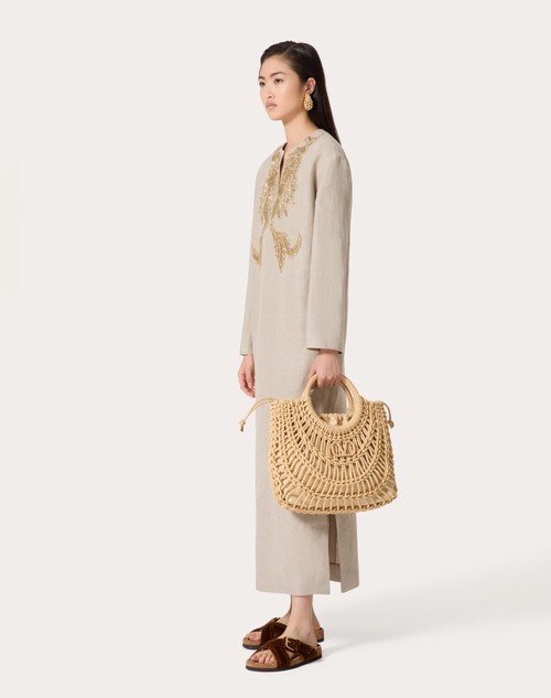 Red Valentino ABITO MIDI IN TELA LINO RICAMATO Spedizione Gratuita