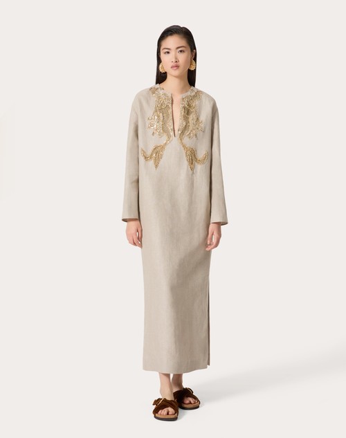 Red Valentino ABITO MIDI IN TELA LINO RICAMATO Spedizione Gratuita