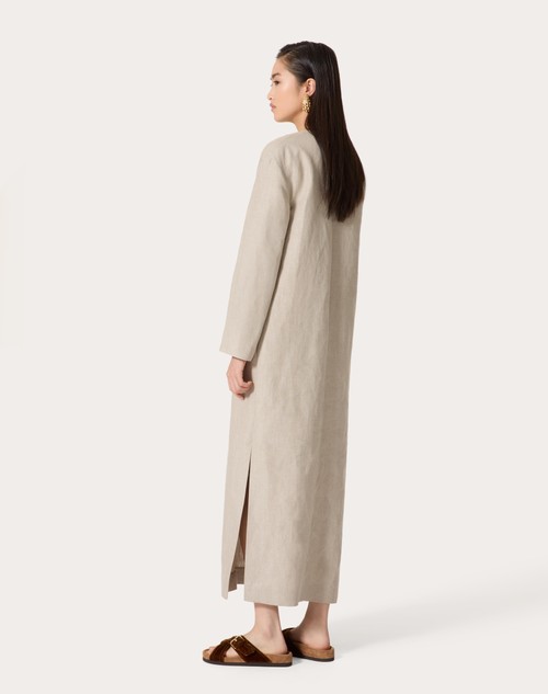 Red Valentino ABITO MIDI IN TELA LINO RICAMATO Spedizione Gratuita