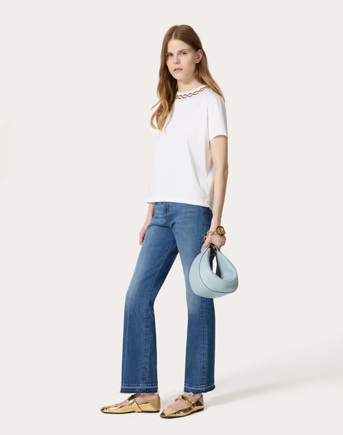 Red Valentino T-SHIRT IN COTTON JERSEY RICAMATA Saldi Di Fabbrica