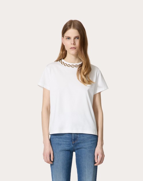 Red Valentino T-SHIRT IN COTTON JERSEY RICAMATA Saldi Di Fabbrica