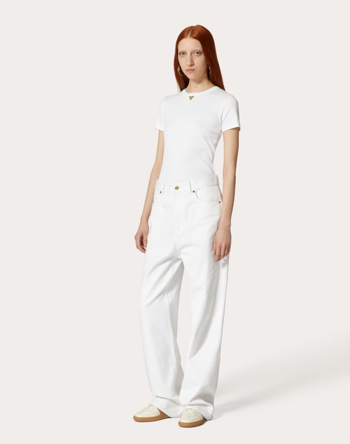Red Valentino T-SHIRT IN RIBBED COTTON Vendite Flash