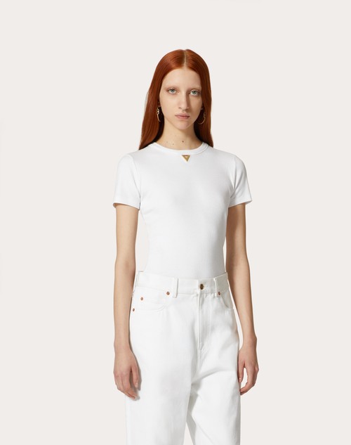 Red Valentino T-SHIRT IN RIBBED COTTON Vendite Flash