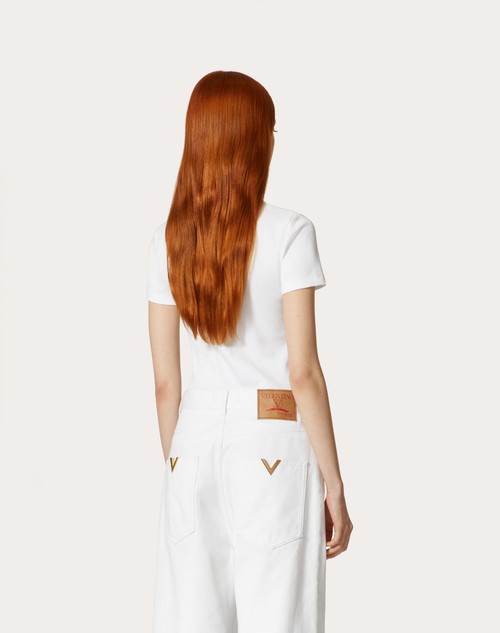 Red Valentino T-SHIRT IN RIBBED COTTON Vendite Flash